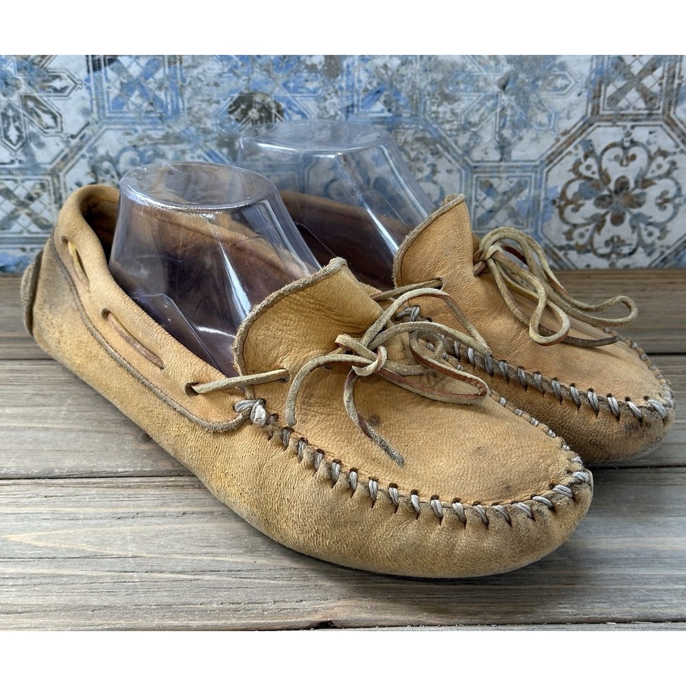 VTG Minnetonka Driving Loafers Moccasins Leather Tan Men's 8 Women's 9.5